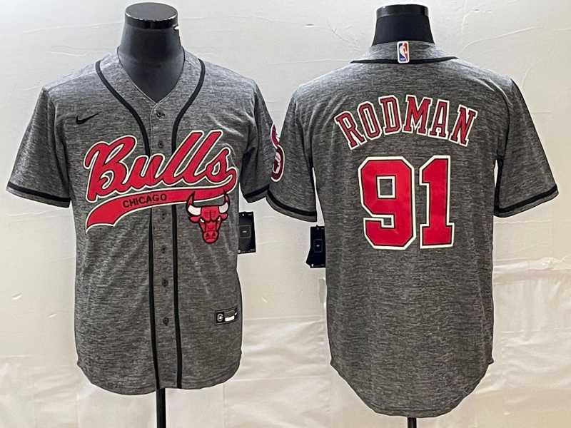 Mens Chicago Bulls #91 Dennis Rodman Grey Gridiron Cool Base Stitched Baseball Jersey->chicago bulls->NBA Jersey